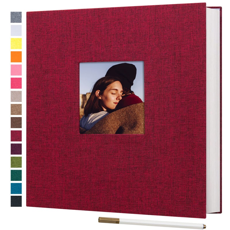 potricher Large Photo Album Self Adhesive 3x5 4x6 5x7 8x10 Pictures Linen Cover 40 Blank Pages Magnetic DIY Scrapbook Album with A Metallic Pen (Red, 11x10.6 Inches 40 Pages) - Image 1